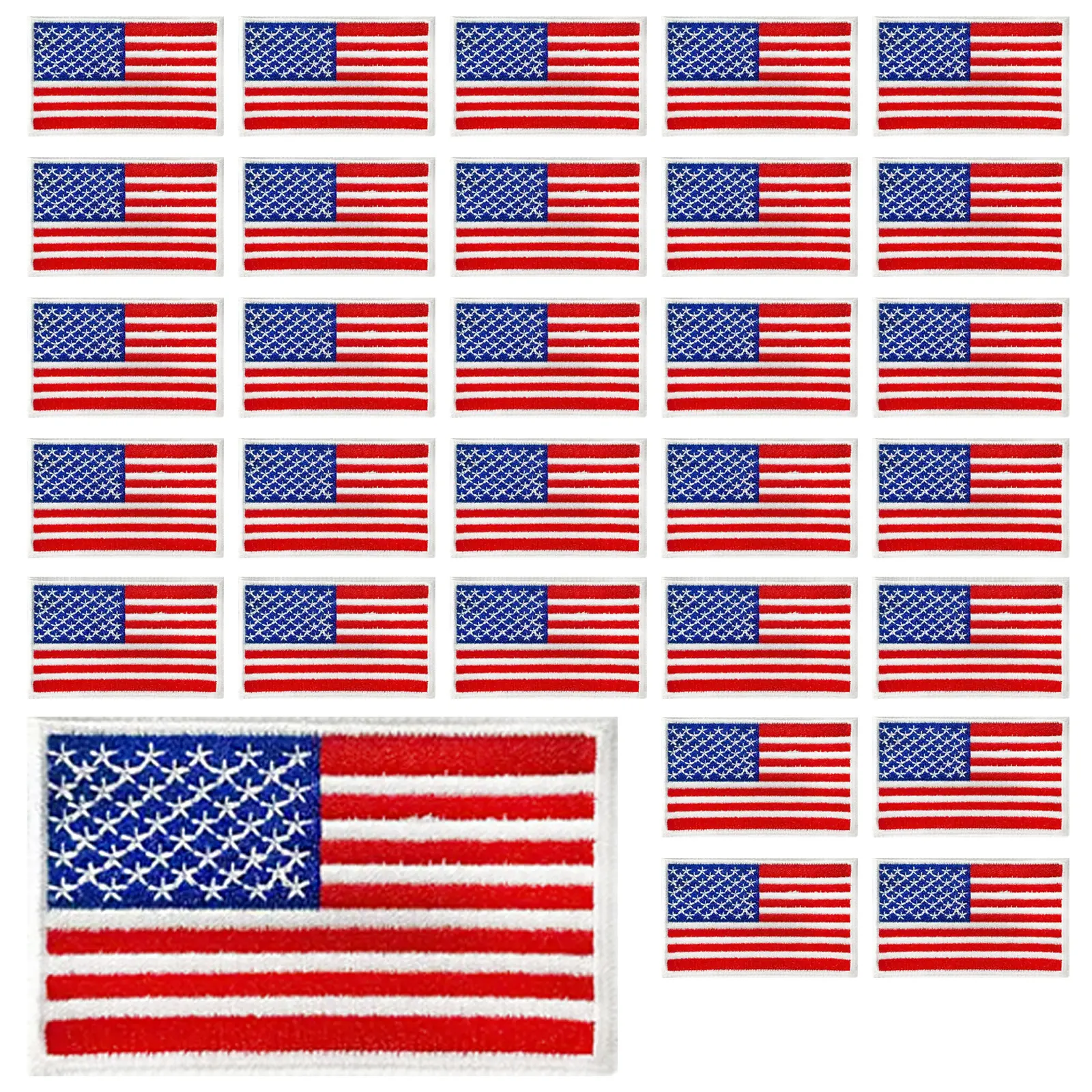 Cotton Base Small Size US Flag Embroidered Iron-On Patches (30 Packs) - Clothing DIY, Versatile Use Sewing Accessory for Uniforms, Clothing, Hats, Vibrant, Patriotic Design