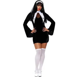 CHENGDEFA S-XL Halloween Nun Costume Role Play Long Sleeve Nun Costume Stage Performance Uniform