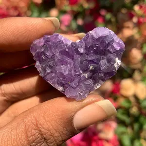 Natural Amethyst Crystal Heart Geode Carving