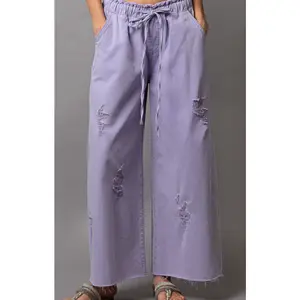 Good Feels Distressed Denim Pants - Lavender