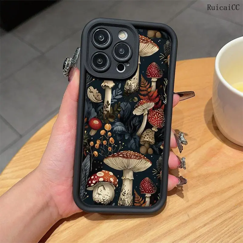 Mushroom Pattern Silicone Smartphone Case - Customized Full-Cover Protection for iPhone 11,12,13,14,15,16 Pro Max, Anti-Drop, Shockproof Cellphone Accessories for Mobile Devices, Handheld
