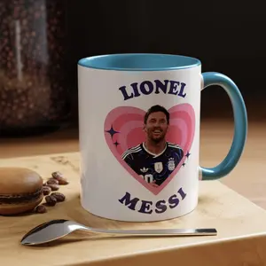 Lionel Messi Retro Heart Mug, Funny Football Soccer Player Gift, Ceramic Coffee Mug (11oz-15oz)
