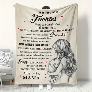 German Mother to Daughter Letter Flannel Throw Blanket - Heartfelt Bilingual Design with "An Meine Tochter" & English Text, Soft All-Season Blanket for Home, Office, Travel - Sentimental Gift for Daughters from Mom, Versatile Shawl |   Heartfelt Message
