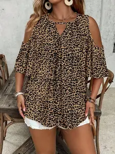 Women's Plus Size Casual Leopard Print Shirt Blouse, Loose-Fitting Summer Top, Comfortable Daily Wear, Stylish Women's Clothing