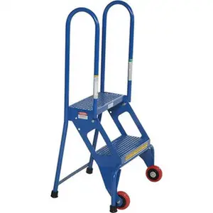 Vestil 2-Step Fold-Up Rolling Ladder, 42-5/16" High, 350lb Capacity, 23-3/4" Base Width x [Base Depth], Perforated Treads, Model FLAD-2