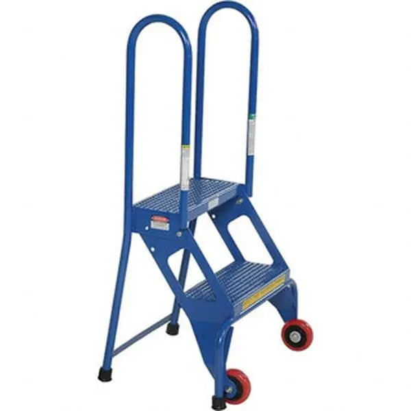 Vestil 2-Step Fold-Up Rolling Ladder with Metal Frame, 42-5/16" Height, 350lb Capacity, 23-3/4" Base Width x [Base Depth], Perforated Treads, Model FLAD-2