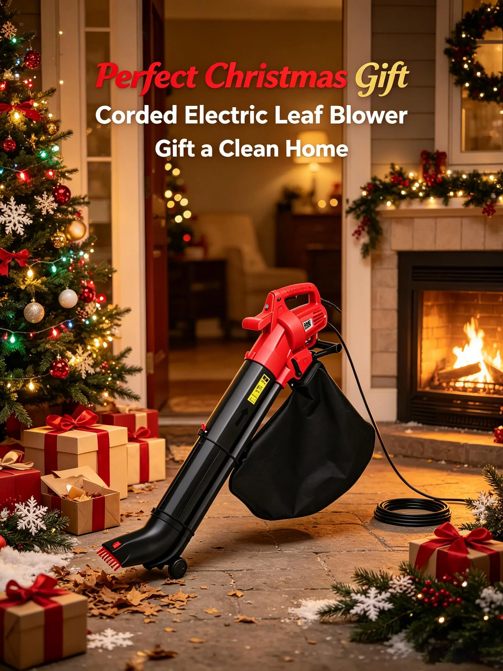 3-in-1 Electric Leaf Blower Vacuum With Scraper , 10M(32.8FT)Corded,  Blows, vacuums,  leaves with 460 CFM airflow and 40L bag for gardens, yards, and walkways.