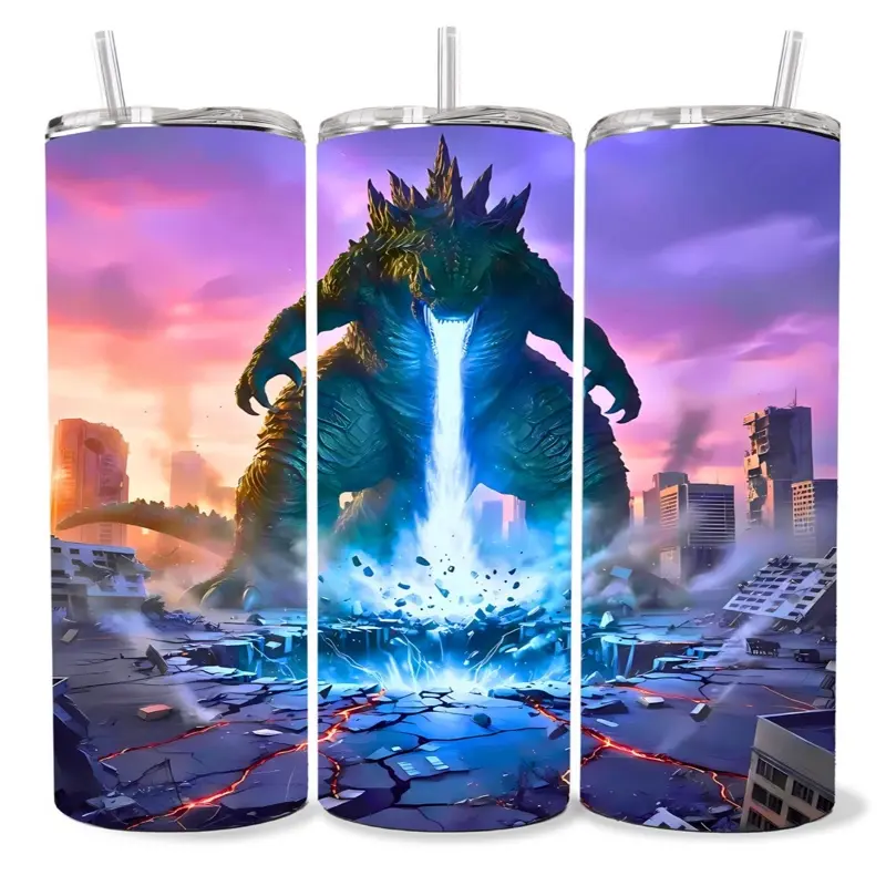 Godzilla 20 oz Tumbler - BPA Free, Stainless Steel, Leak Proof, Clear Lid, Includes Straw