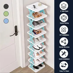 Shoe Rack 9 Tier Foldable Shoe Rack Narrow Vertical Shoe Organizer Free Standing Shelf, Multifunctional Slim Storage for Entryway, Corner, Bedroom, Hallway