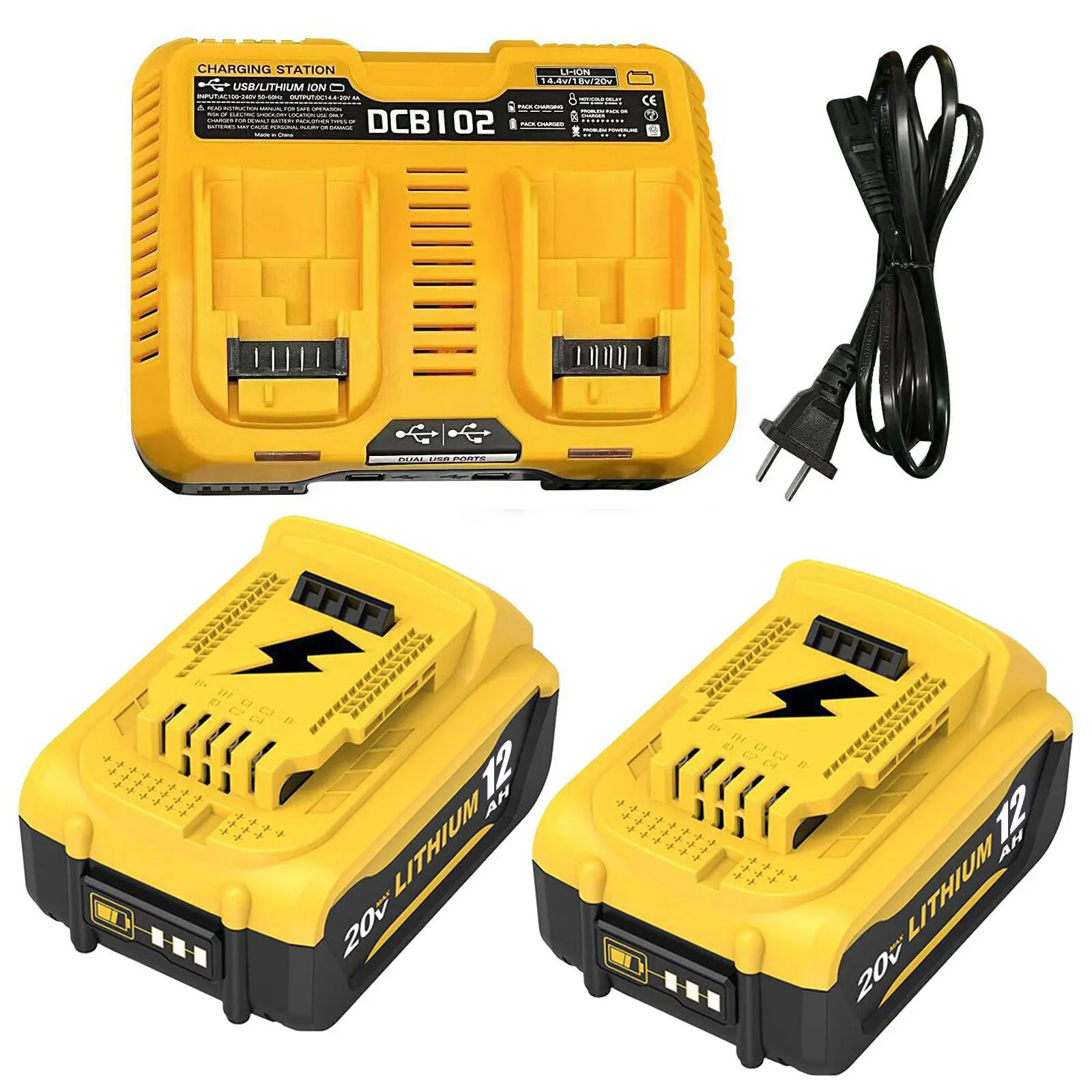 2-Pack 12000mAh High-Capacity Lithium Compatible Replacement Battery for Dewalt 20V Max Cordless Tool, Upgraded Battery Replacement for DCB200, DCB201, DCB203 (Yellow)
