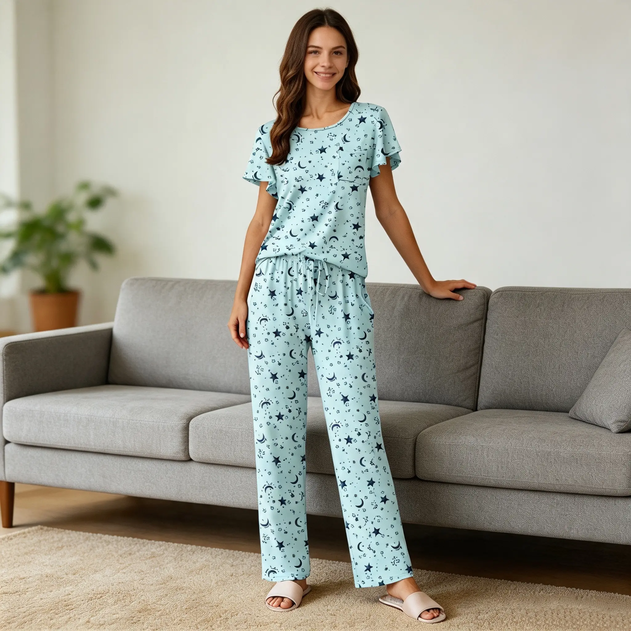 2 Pack Women’s Pajama Sets, Short Sleeve Tops with Long Pants, Soft Printed Sleepwear Lounge Sets with Pockets