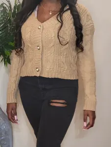 Women's Cable Knit Cropped Cardigan, Fitted Knitting Top for Day Wear, Pair with Skinny Jeans