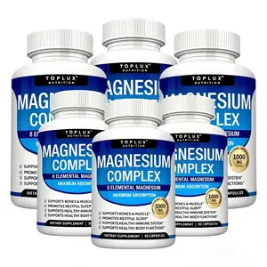6 Bottles of Nutrition Magnesium Complex 7 Elemental Sources Men Women Bone Muscle Sleep Immune Support Nature Decent Fitness Dietary Supplement Malate Taurate Chelated for Easy Absorption for Bones Muscle Recovery Energy 1000mg 90 Capsules