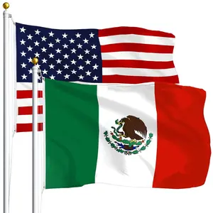 Combo Pack: USA American Flag 3x5 Ft 75D Printed Stars & Mexico (Mexican) Flag 3x5 Ft 75D Printed