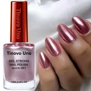 Tinovo Uno New Arrival 12ml Metallic Rose Golden Color Chrome Effect Gel Nail Polish Lacquer, Fast Dry, No UV/LED Cure, Chrome Shine, High Gloss Sparkle, Protect Nails, Get Stronger Nails, Nail Care, Perfect Holiday Gift, Original Brand Red Logo Cap