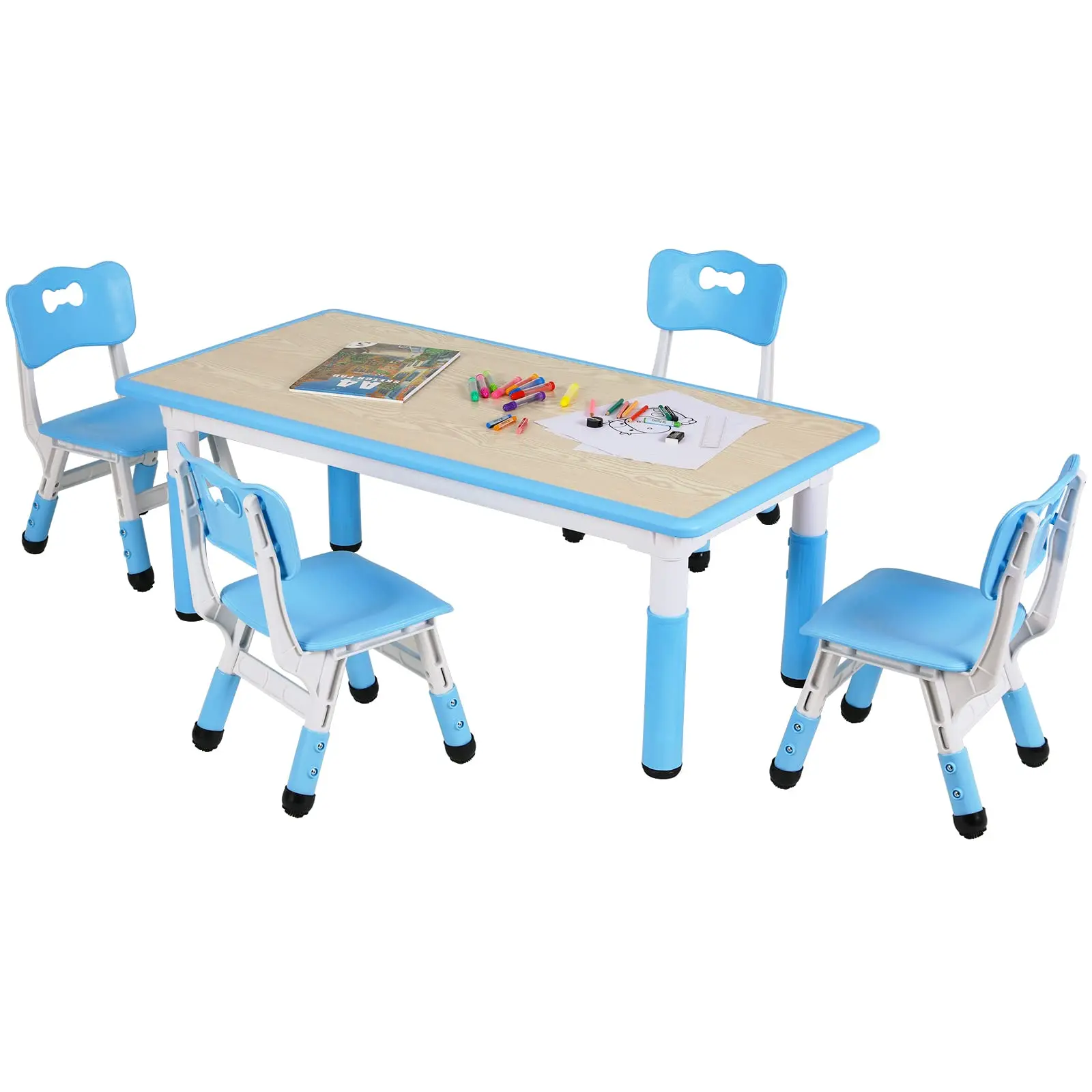 Arlopu Toddler Arts & Grafts Multi Activity Desk,Kids Table and 4 Chairs Set, Non-Slip Legs, Graffiti Desktop,Height Adjustable, Reading Daycare Classroom Home,Children Study Dining Table summerwins