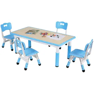 Arlopu Toddler Arts & Grafts Multi Activity Desk,Kids Table and 4 Chairs Set, Non-Slip Legs, Graffiti Desktop,Height Adjustable, Reading Daycare Classroom Home,Children Study Dining Table