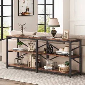 Spaco 70.9 Inch Extra Long Console Table - Modern Industrial Sofa Table with 3 Storage Shelves, Behind Couch Hallway Entryway Table for Living Room ,Multi-Functional Bookshelf