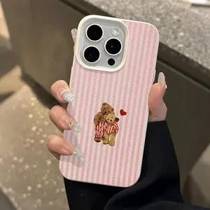 Striped Couple Bear UV Print Phone Case, Soft Tpu Protection for iPhone 17 16 15 14 13 12 11 X Pro Max, Fashion Trendy Gift
