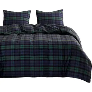 -  Comforter Set, Scottish Tartan Check Geometric Modern  Prted, Soft Lightweight Beddg, 3 count, Dark Green, Kg Size