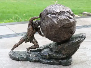 Sisyphus And The Eternal Boulder, Bronze Sisyphus Statue, Greek Mythology Statue, Greek Mythology Decor, Sisyphus Office Decor