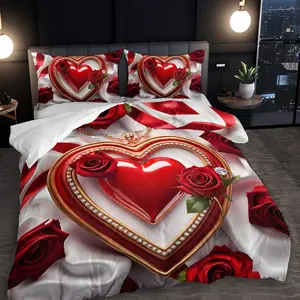 2/3 piece luxury heart-shaped rose bedding set, including 1 quilt cover + 1/2 pillowcase (excluding quilt core pillow core), high definition printing for all seasons, romantic Valentine's Day gifts, premium bedroom bedding