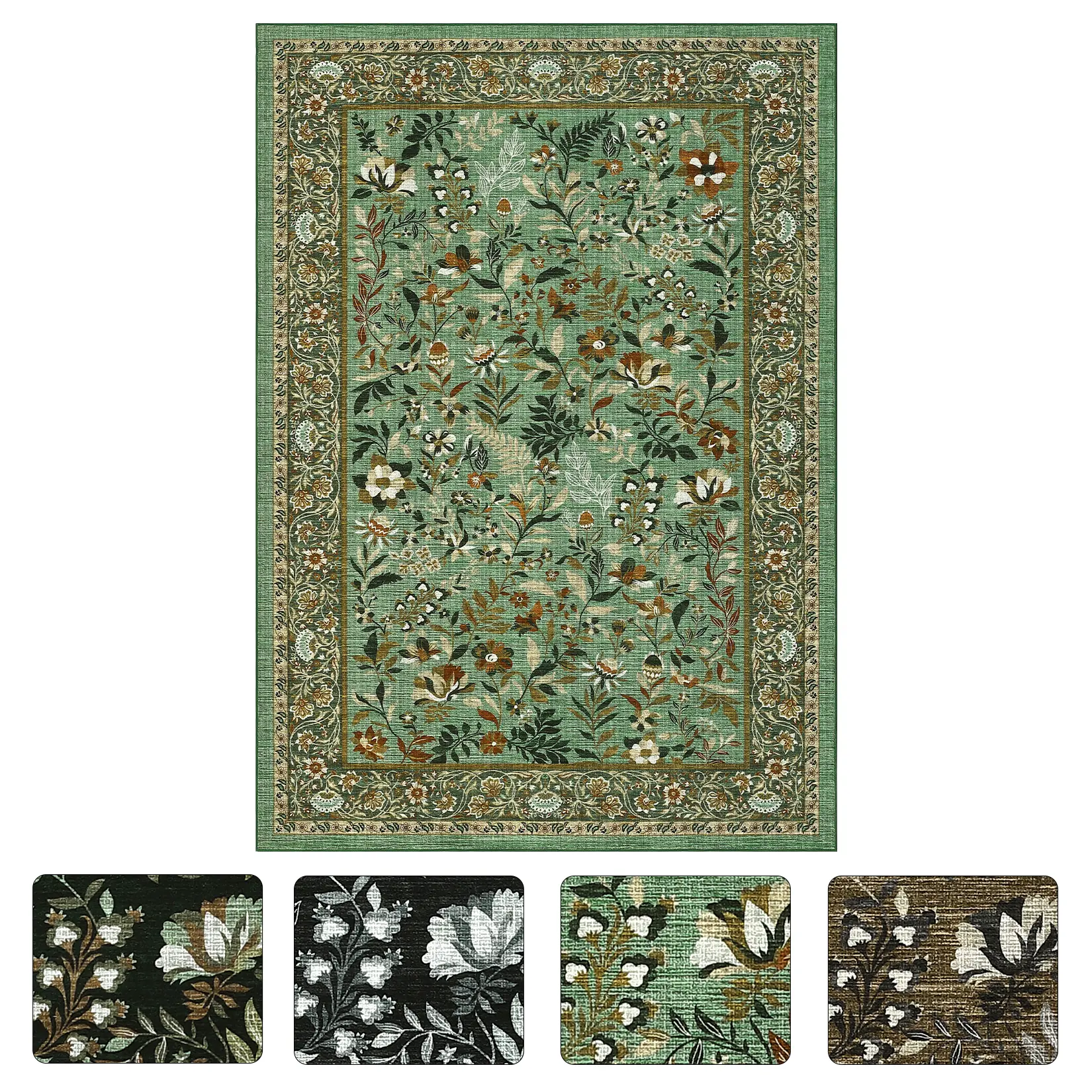 6x9 ft Light Green Low Pile Polyester Fiber Rectangular Home Decorative Soft Area Rug, Foldable Floral Print Modern Washable Rug for Hallway, Bathroom Entryway, Home Decorative Rug