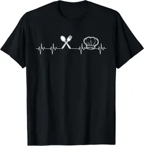 100%cotton Chef Heartbeat Funny Culinary Chef Gift Cooking Lover T-Shirt Tops Casual
