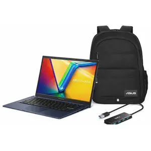 Asus Vivobook 14 Laptop Bundle – Intel Core i3, 8GB RAM, 128GB SSD, Windows 11 Home, Full HD, Lightweight Slim, Includes Backpack & USB 3.0 Hub, Blue