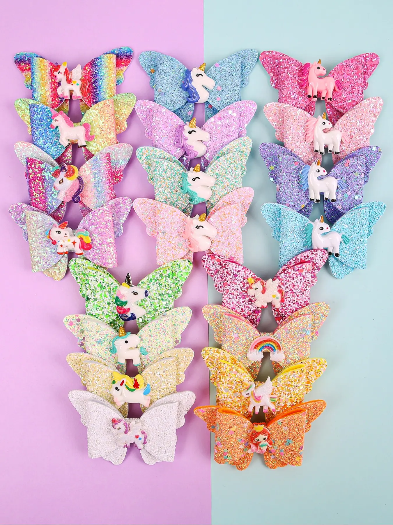 20pcs Fashionable Color Gradient Butterfly Hair Clips, Preppy Style Unicorn Accessories, Cute Hair Accessories, Girls' Daily Use Hair Decorations, Hairstyle Accessory