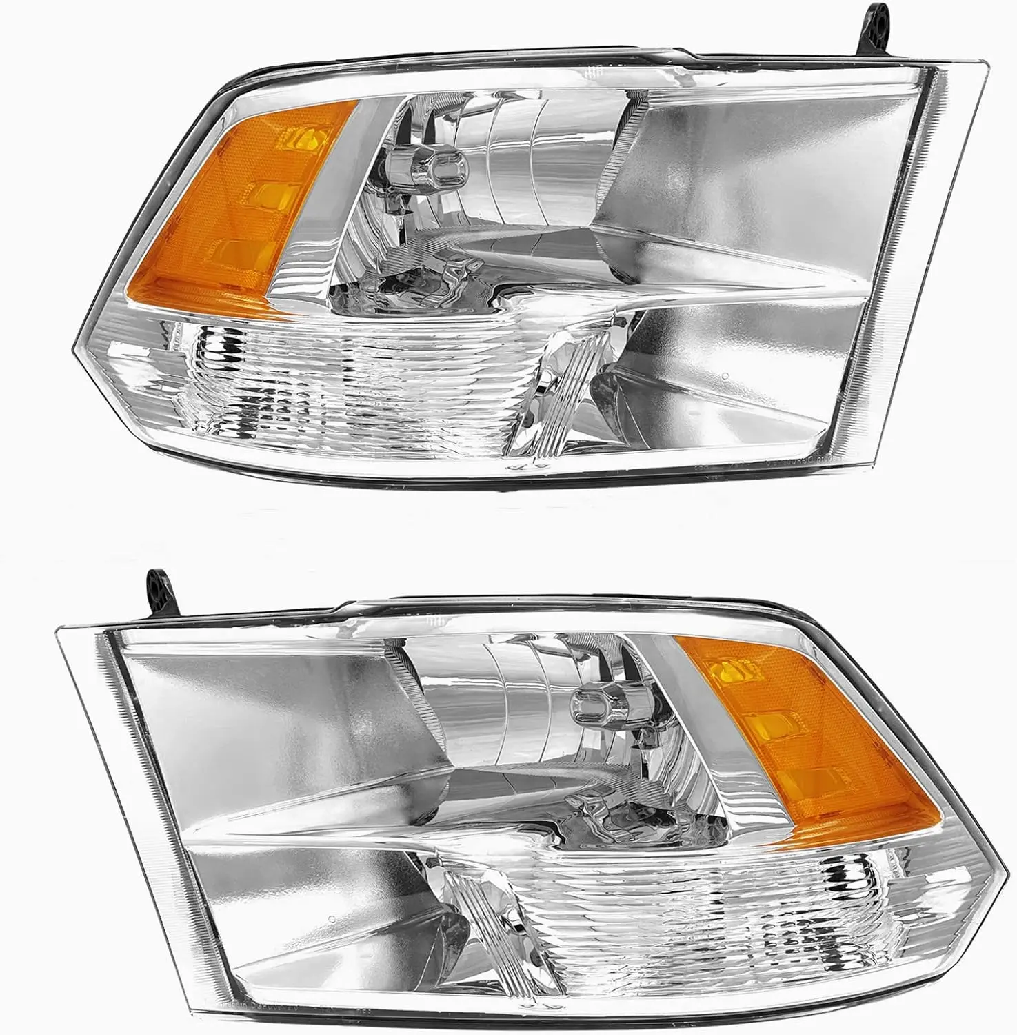 PetGirl Waterproof Truck Headlight Assembly, Front Lamp Assembly with Halogen Bulbs, High Beam Bulbs & Bumper Lamp for 2009-2018 Dodge Ram 1500 2500 3500 Pickup, Chrome Housing, Amber Reflector, Driver & Passenger Side