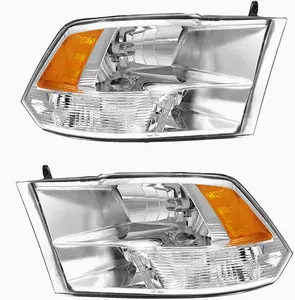 PetGirl Headlight Assembly Compatible with 2009-2018 Dodge Ram 1500 2500 3500 Pickup with Bumper Lamp Chrome Housing Amber Reflector Driver and Passenger Side