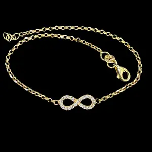 14K INFINITY ROLO BRACELET WITH ZIRCONS 1.5MM 7.5"