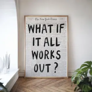 What If It All Works Out Retro Newspaper Poster, Trendy Wall Art, Typography Poster, Apartment Aesthetic