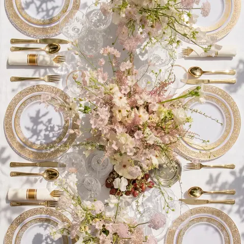 350 pcs  Disposable Plates and Silverware Set: 50Dinner Plates,50Dessert Plates, Cups,50Napkins,50Knife, 50forks, 50spoons-Perfect for graduation Party Plastic Dinnerware Set