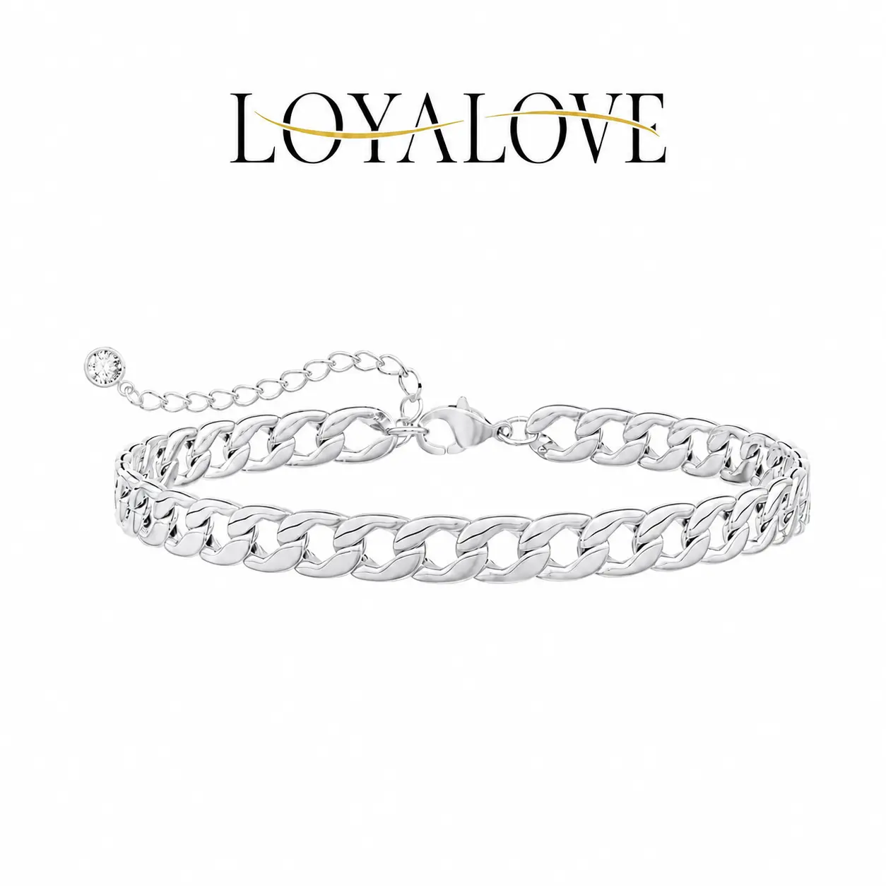 LOYALOVE Silver Cuban Link Anklet for Women, Adjustable 21+5cm Chunky Chain Ankle Bracelet, Trendy Statement Anklet, Summer Beach Vacation Jewelry Gift for Her