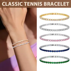 FindChic Tennis Bracelets for Women Shining Daily Classic Golden Pink Blue Green Tennis Chain Bracelet Birthday Jewelry Gift for Women Girls