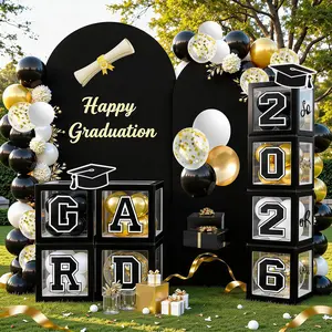 2026 Graduation Party Decorations Graduation Decorations Set of 4 Boxes with 129pcs Balloons Arch Garland Kit Party Supplies for Any Grades Black