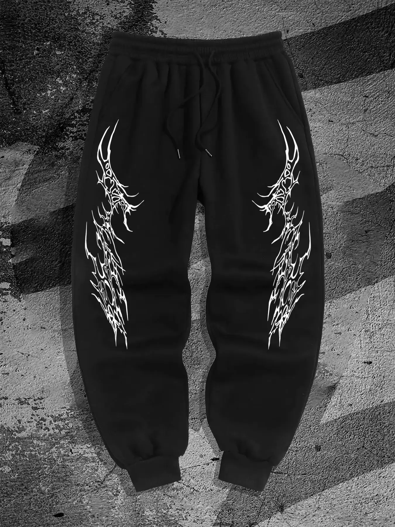 Dark Thorn Printed Sweatpants, Gothic American Style Loose-Fitting Sport Pants with Pockets, Casual All Seasons Wear