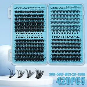 ADORANCE 420PCS Lash Clusters 4 Style Wispy Lashes, 30D+50D+WL3-20+100D Cluster Eyelash Extensions, Soft Natural Look False Eyelashes for Daily, Dating & Party Makeup