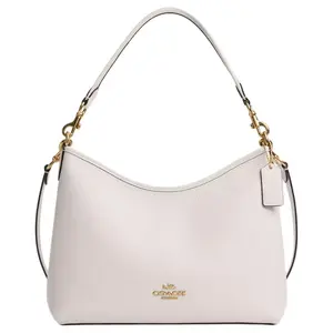 COACH Laurel 31 Logo Zip Top Handle Crossbody Shoulder Bag for Women, Pebbled Leather, Large Size, Gold and Chalk Pink