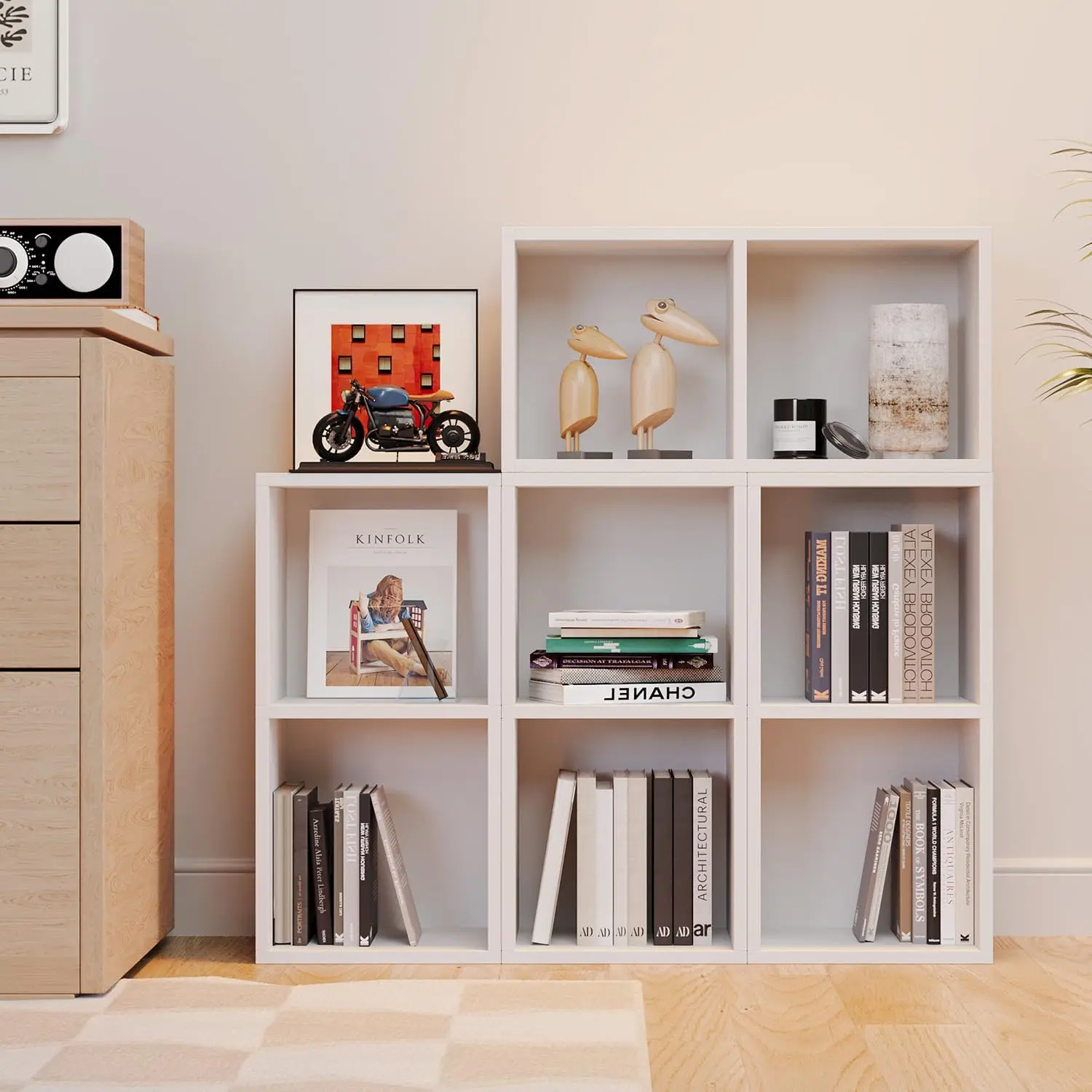 oneinmil 2-Tier Book Shelf 4 Cube Set of 2,Pack Narrow Bookcase Storage Organizer Bookshelf DIY Bookshelves Display Rack Modern Corner Bookshelf CD for Home Office, Living Room (White,2 Pack)