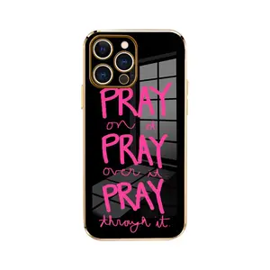 Electroplating Phone Case for iPhone 17 15 Pro Max 16 14 Plus 13 12 11 Just Pray Patterned Classic Square Design Non Slip TPU Soft Shell
