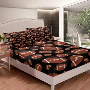 Football Bed Sheets Sports Theme Bed Sheet Set,Rugby Game Bedding Set Ball Games Competition Fitted Sheet Bedroom Collection,Twin Full Queen Size