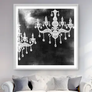 212 MAIN Light-Infused Matted Framed Chandelier Print Wall Artwork - 48x48 in. White Artistic Photo, Kitchen & Home Decor Accent