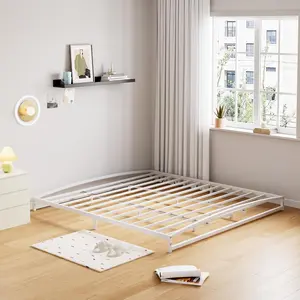 Low Bed Frame,6 in King Size Metal Platform Bed Frame with Arch Design,Heavy Duty Bed Frame,Strong Bearing Capacity,No Box Spring Needed,White