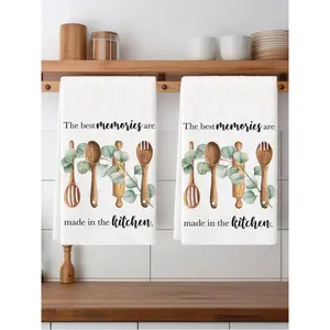 2Pcs Of Kitchen Tools Kitchen Towels New Home Gift Inspirational Absorbent Decorative Kitchen Towels Green Plants Kitchen Rags Decorative Hand Towels