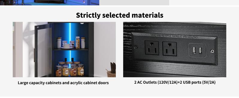 DWVO Corner Wine Cabinet with Power Outlets & LED Lights, Corner Bar Cabinet with Glass Holder, Liquor Bar Rack Cabinet for Living Room, Dining Room, Kitchen, Black