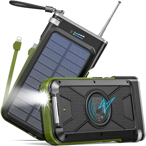 GOODaaa W26 Portable Battery Pack Power Bank, 36800mAh, 15W QC 3.0 Fast Charging, Wireless, USB-C Port, Bright Flashlight, FM Radio, Solar Portable Charger, for Camping & Mobile Smartphones/USB Electronics Accessories