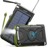 GOODaaa W26 High Capacity Portable Power Bank - 36800mAh Built-In Batteries, 15W QC 3.0 Fast Charge, Wireless Charge, USB-C Port, Bright Flashlight, FM Radio, Solar Portable Charger, 5-Simultaneous Ports, for Camping & Mobile Smartphones/USB Electronics
